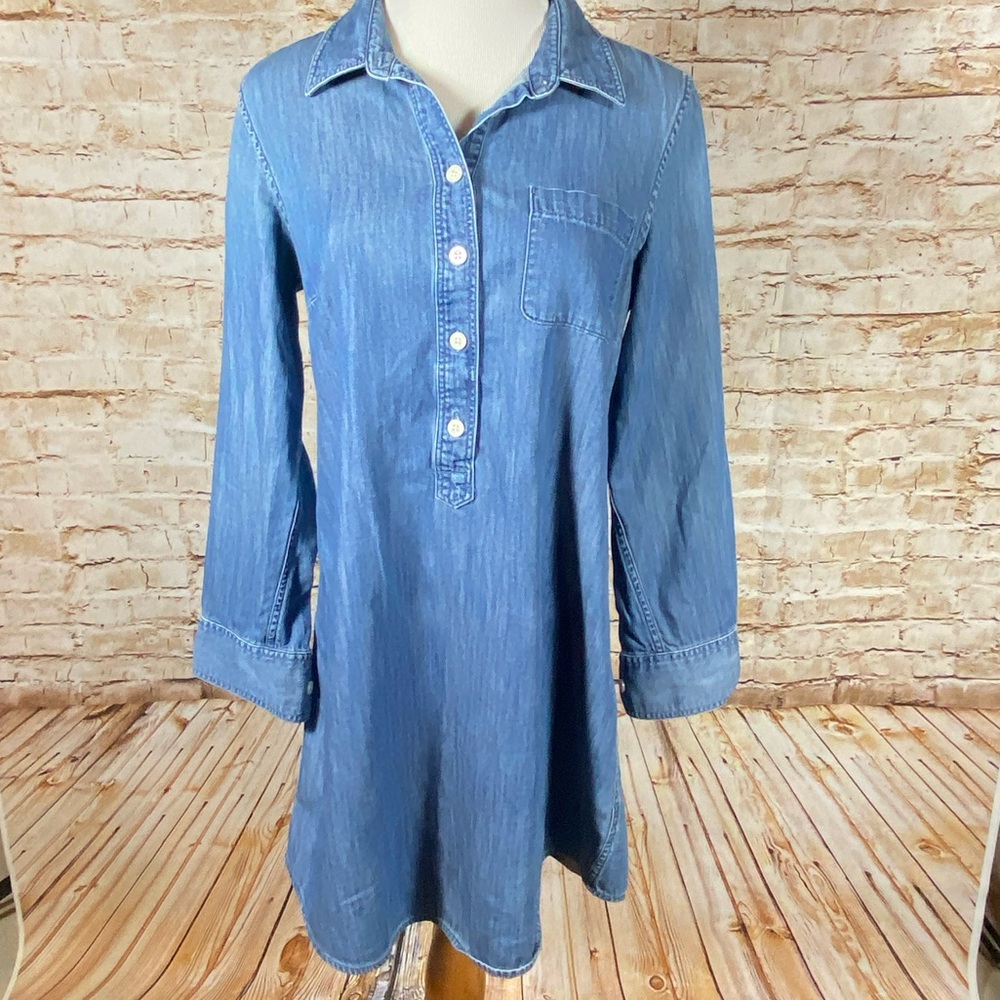 J. Crew Collared Denim Chambray Long Sleeve Shirt Dress Women Size Medium